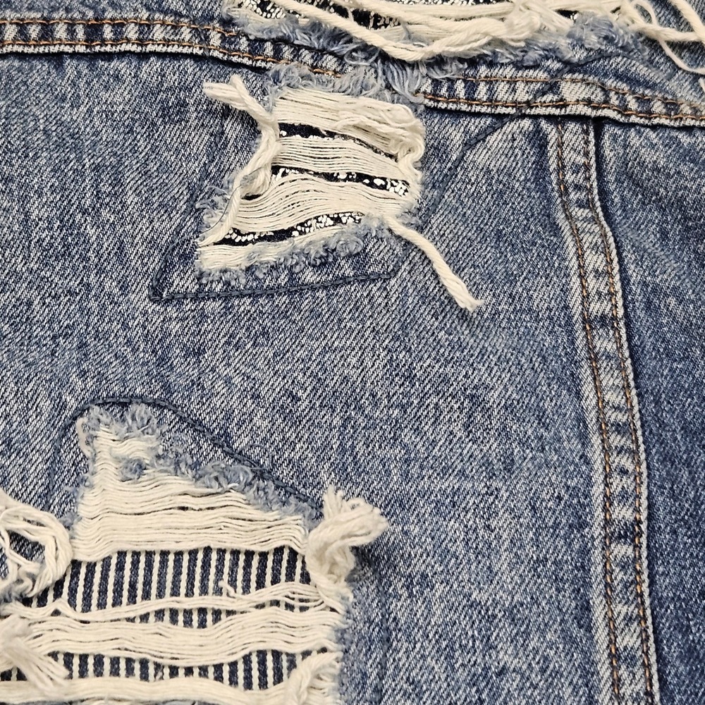 Patchwork Reworked Jean Jacket S Crop Distressed Y2K Style Grunge Street Vervet - Picture 11 of 14